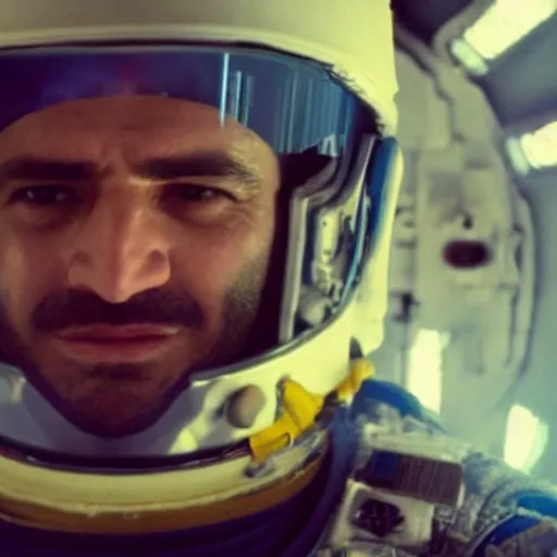 Image similar to close - up of a kurdish astronaut in a movie directed by christopher nolan, movie still frame, promotional image, imax 7 0 mm footage