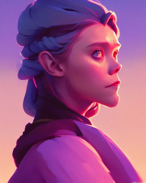 Image similar to side - profile painted portrait, elisabeth olsen as a mage, bright backlit, key lighting, smooth, gaudy colors, maya render, octane render aesthetic, dota matte painting concept art, official fanart behance hd artstation by jesper ejsing, by rhads and makoto shinkai and lois van baarle and ilya kuvshinov and rossdraws