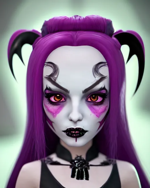 Image similar to watercolor portrait of monster high draculaura doll, by sabrina eras, alice x. zhang, agnes - cecile, blanca alvarez, detailed, realistic 8 k, unreal engine