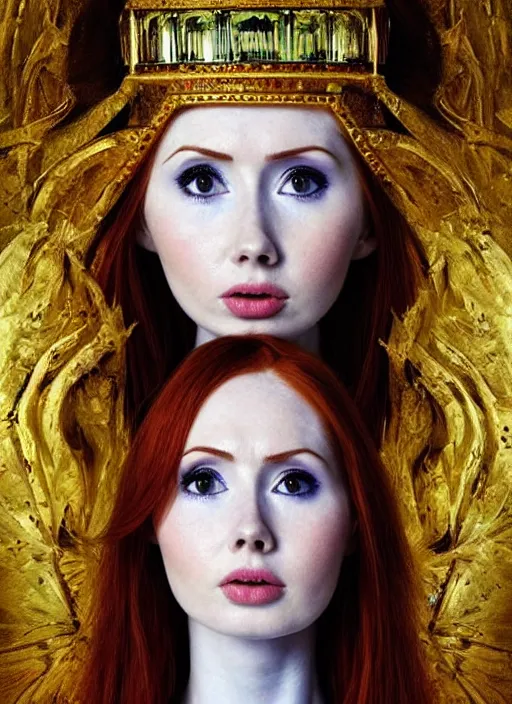 Image similar to beautiful 20 year old Karen Gillan as the goddess priestess of joy. ultra detailed painting at 16K resolution and amazingly epic visuals. epically beautiful image. amazing effect, image looks gorgeously crisp as far as it's visual fidelity goes, absolutely outstanding. vivid clarity. ultra. iridescent. mind-breaking. mega-beautiful pencil shadowing. beautiful face. Ultra High Definition. godly shading. amazingly crisp sharpness. photorealistic film cel processed twice..