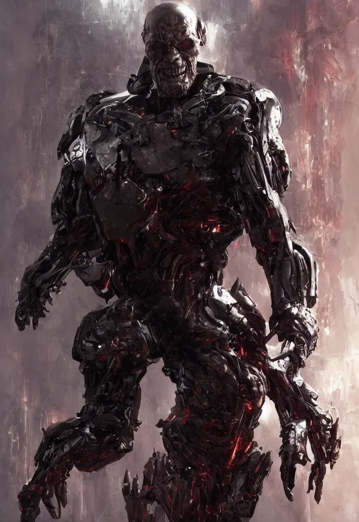 Image similar to willem dafoe as victor stone, full body concept, cyborg, borg, strogg, face of a man, terminator, flesh, quake strogg, doom demon, wolfenstein, monstrous, symmetry, symmetrical, concept art by ruan jia and greg rutkowski