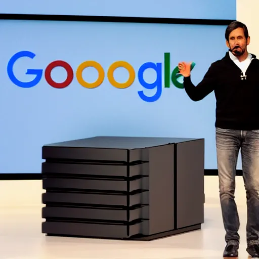 Prompt: google ceo announcing their new console at 2 0 1 9 e 3