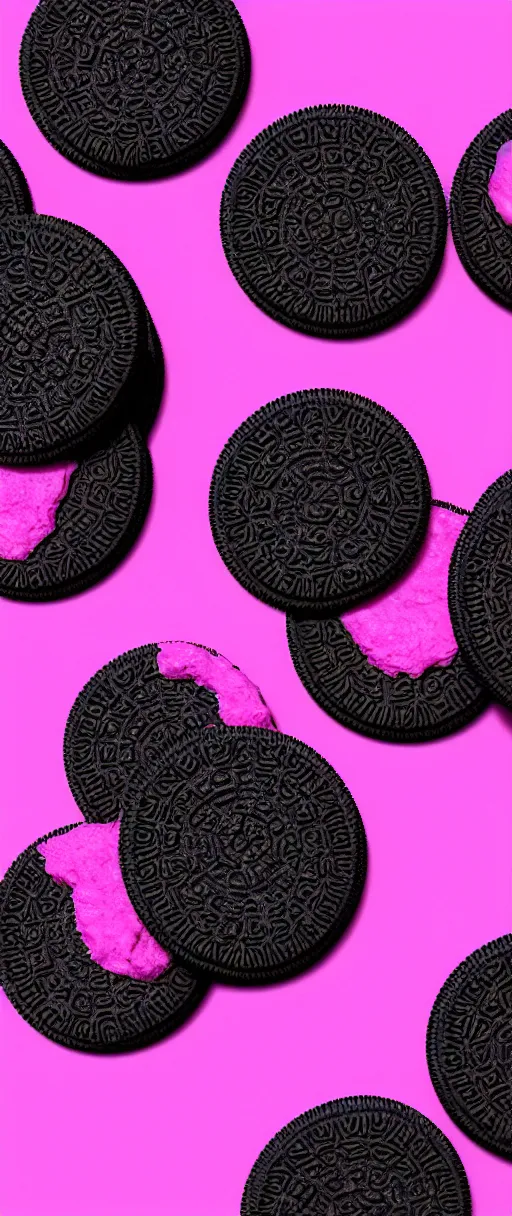 Image similar to octane render of an oreo, three point lighting, pink to blue gradient backround, hyper realistic