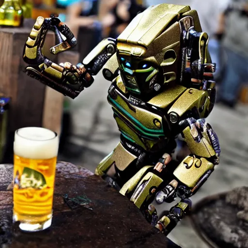 Prompt: bionicle and beer in the hand