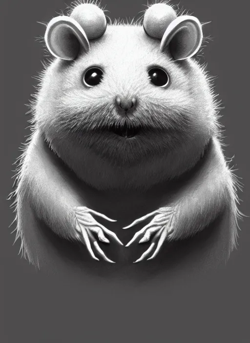 Image similar to anthropomorphic triangle head in fluffy hamster mr. bean, intricate, elegant, highly detailed animal monster, digital painting, artstation, concept art, smooth, sharp focus, illustration, art by artgerm, wayne barlowe, trending on artstation and greg rutkowski and alphonse mucha, 8 k