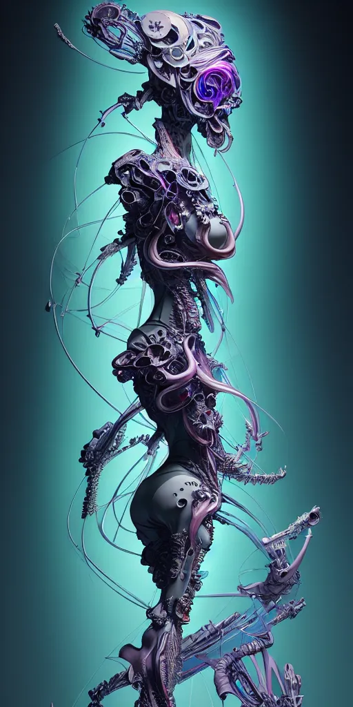 Image similar to hard surface form fused with organic form fashion outfit design, rainbow iridescent accents, full body frontal view, Peter mohrbacher, zaha hadid, tsutomu nihei, emil melmoth, zdzislaw belsinki, Craig Mullins, yoji shinkawa, trending on artstation, beautifully lit, hyper detailed, insane details, intricate, elite, ornate, elegant, luxury, dramatic lighting, CGsociety, hypermaximalist, golden ratio, octane render, weta digital, micro details, ray trace, 8k,