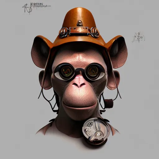 Image similar to steampunk monkey, portrait, concept art, rim light, octane render, anime, moebius, highly detailed