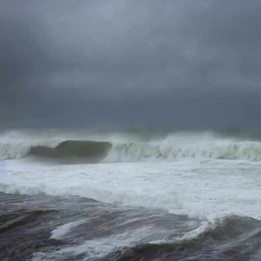 Prompt: Ocean waves hitting the coastline, storm weather, realistic, brutal, breathtaking, heavy rain