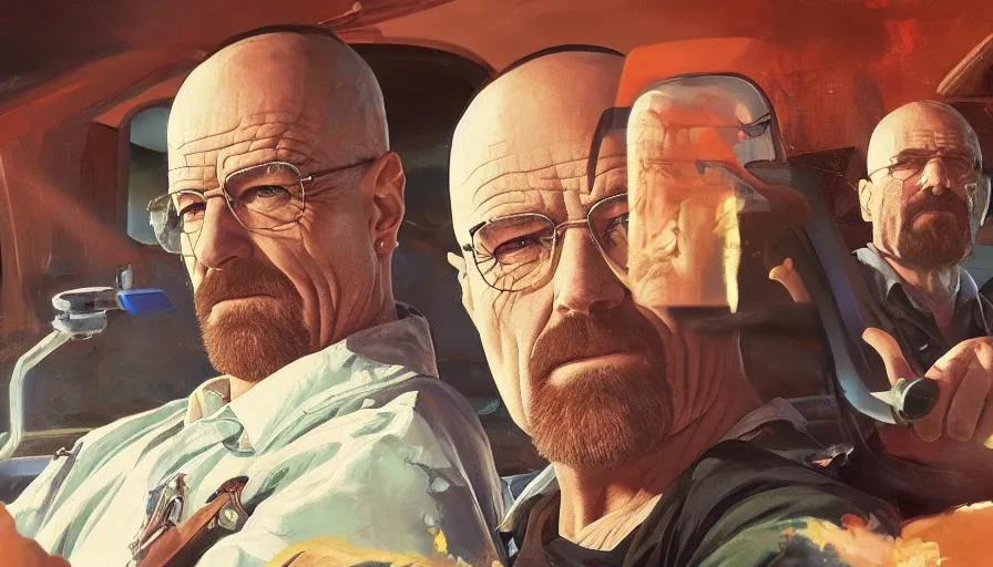 Prompt: concept art of breaking bad, for aaa game, cinematic shot, oil painting by jama jurabaev, extremely detailed, brush hard, artstation, high quality, brush stroke