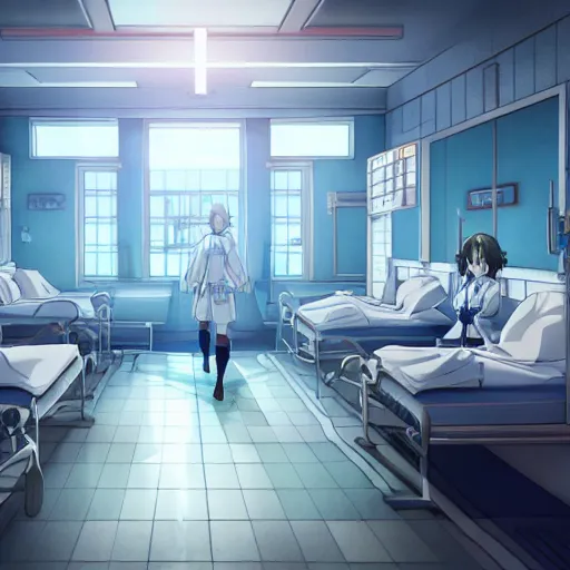 Image similar to interior of a medical ward, anime fantasy illustration by tomoyuki yamasaki, kyoto studio, madhouse, ufotable, square enix, cinematic lighting, trending on artstation