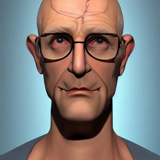 Image similar to A middle-aged Dr. Venture in real life with a hooked nose, a long gaunt face and skinny body and neck, very thin and bald, realistic, very realistic, hyperrealistic, highly detailed, very detailed, extremely detailed, detailed, digital art, oil painting, trending on artstation, headshot and bodyshot, detailed face, very detailed face, extremely detailed face, HD Quality, 8k resolution, very very detailed face, real life