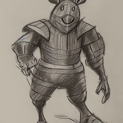 Image similar to milt kahl pencil sketch of a heroic mouse in knight's armor