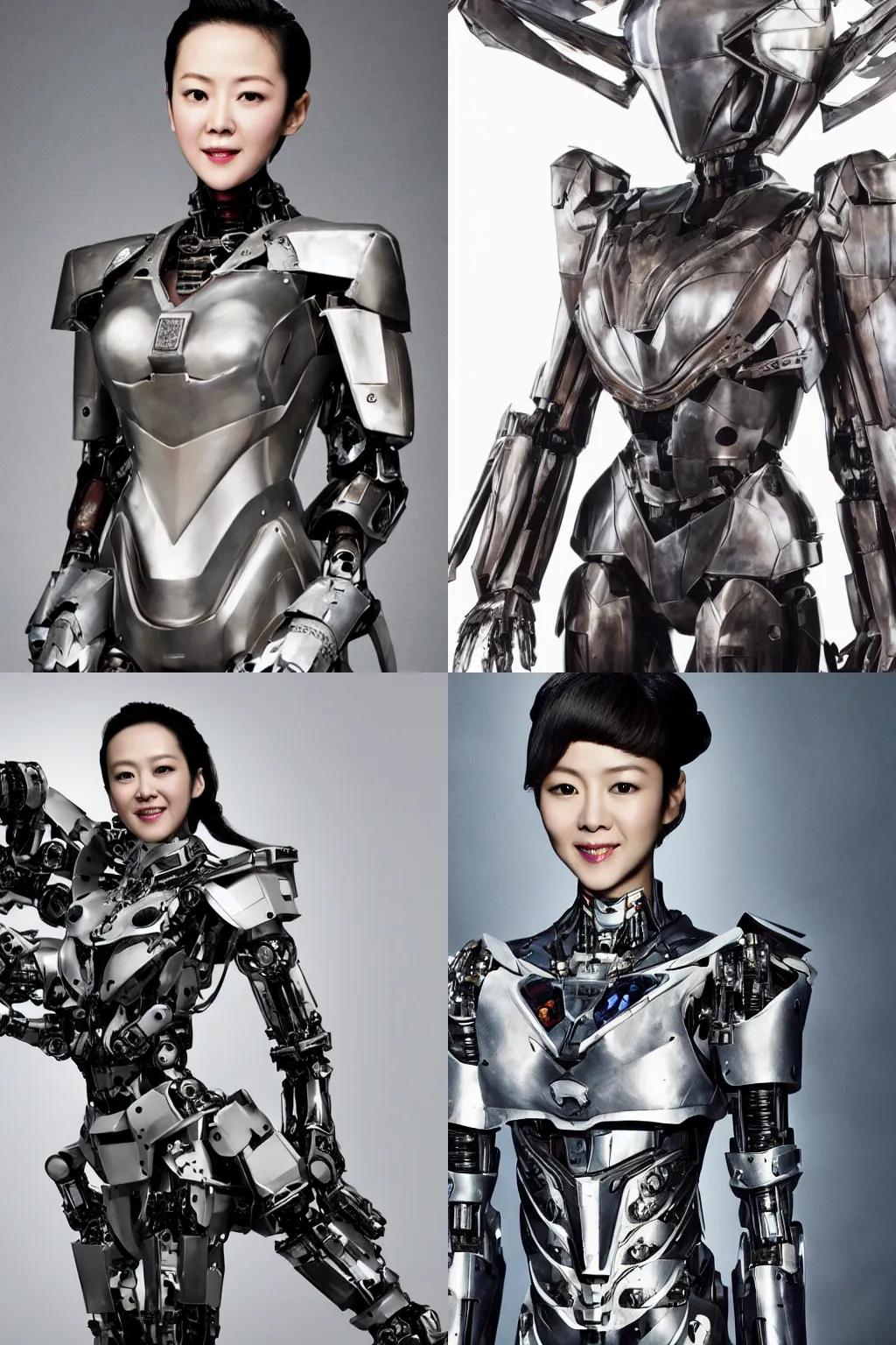 Prompt: a professional photo of Zhang Ziyi wearing a mecha armor suit