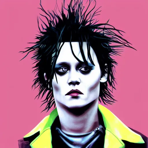 Image similar to portrait of young johnny depp as edward scissorhands, highly detailed, centered, solid color background, digital painting