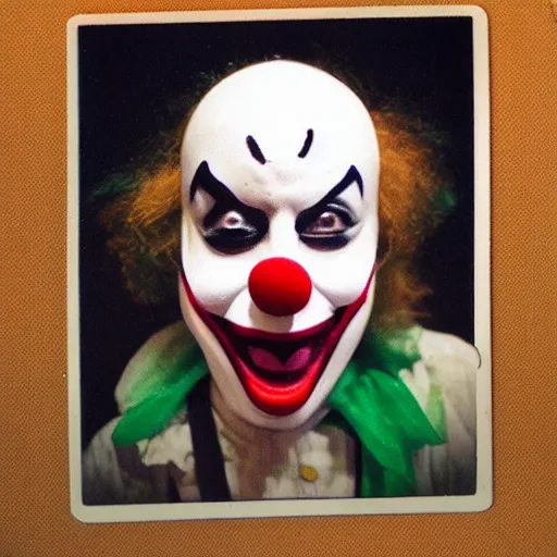 Image similar to polaroid of a screaming clown halloween mask