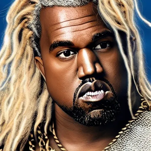 Prompt: kanye west as thor, the god of thunder