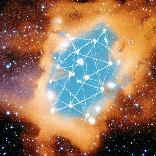 Image similar to constellation in space shaped like nicolas cage