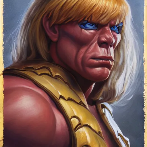 Image similar to portrait painting of he - man, ( art by kenne gregoire ), 4 k,, highly detailed, epic lighting