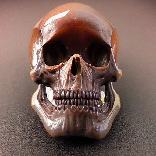 Image similar to a detailed alien skull inside amber, photo realistic, hd,