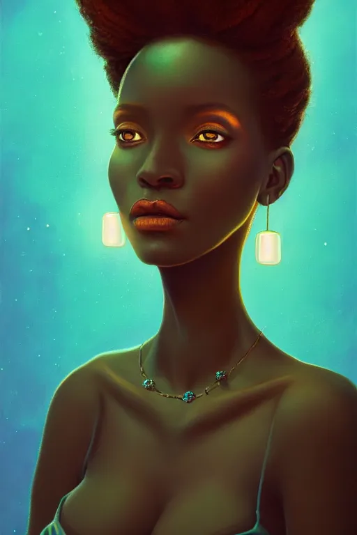 Image similar to Bioluminescent, portrait of beautiful black women , very intricate , trending on artstation , very elegant, in the golden hour by Daniel Merriam, Trending on Artstation, oil on Canvas by Elena Zhurikhina and Goro Fujita and Charlie Bowater, octane render, 4k, 8k, HD