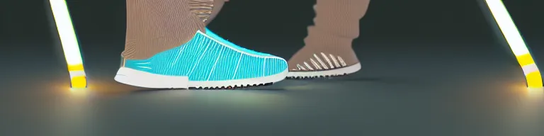 Prompt: high diffusion portrait of futuristic sneakers, lightjning tails, energetic, marketing,