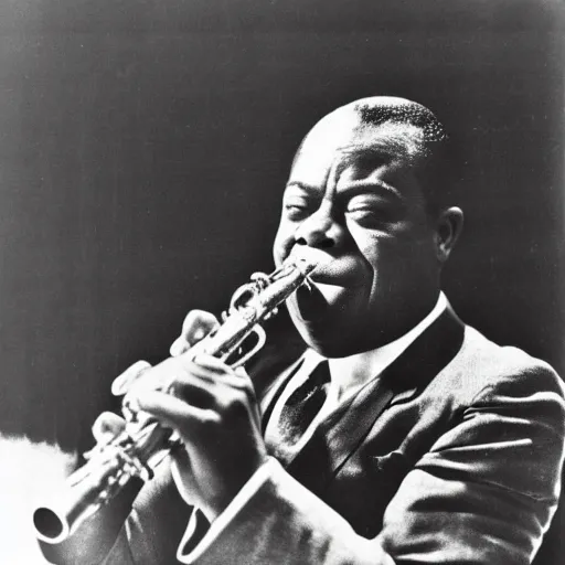 Prompt: 1 9 3 0 s photo of louis armstrong playing a flute, black and white photo