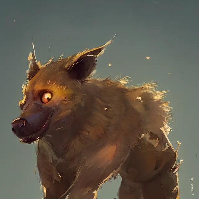 Prompt: a beautiful painting of a handsome anthropomorph brown hyena furry fursona wearing an uniform. character design by cory loftis, fenghua zhong, ryohei hase, ismail inceoglu and ruan jia. artstation, volumetric light, detailed, photorealistic, rendered in octane