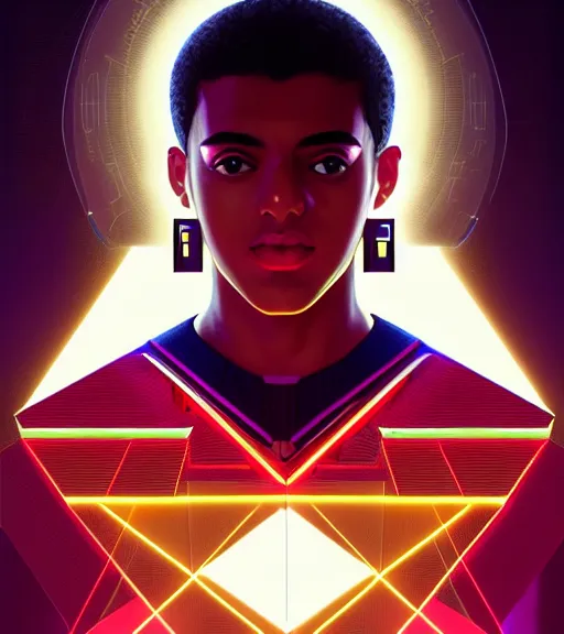 Prompt: symmetry!! egyptian boy prince of technology, solid cube of light, hard edges, product render retro - futuristic poster scifi, lasers and neon circuits, brown skin boy egyptian boy prince, intricate, elegant, highly detailed, digital painting, artstation, concept art, smooth, sharp focus, illustration, dreamlike, art by artgerm