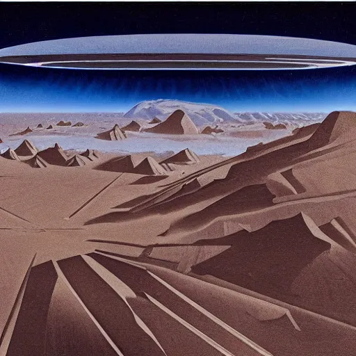 Image similar to dark solar eclipse, above rocky mountains, highly detailed, studio 4 k quality, by chesley bonestell