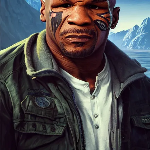 Image similar to highly detailed portrait, mike tyson, in gta v, stephen bliss, unreal engine, fantasy art by greg rutkowski, loish, rhads, ferdinand knab, makoto shinkai and lois van baarle, ilya kuvshinov, rossdraws, tom bagshaw, global illumination, radiant light, detailed and intricate environment