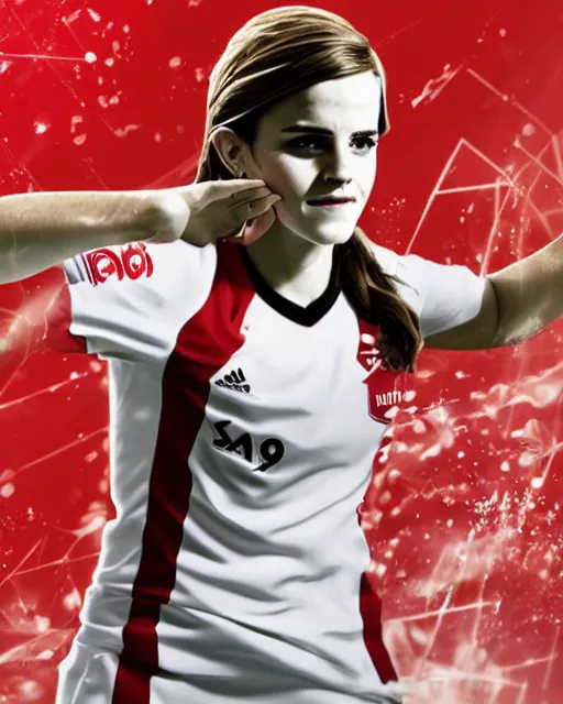 Image similar to a portrait of emma watson as a lokomotiv football player, hyper realistic