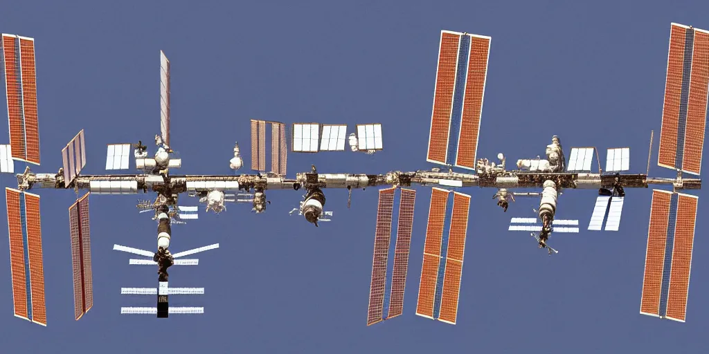 Image similar to a detailed sketch of the international space station, with the sun reflecting off of it's windows, various refining methods, micro macro autofocus, ultra definition, cinematic