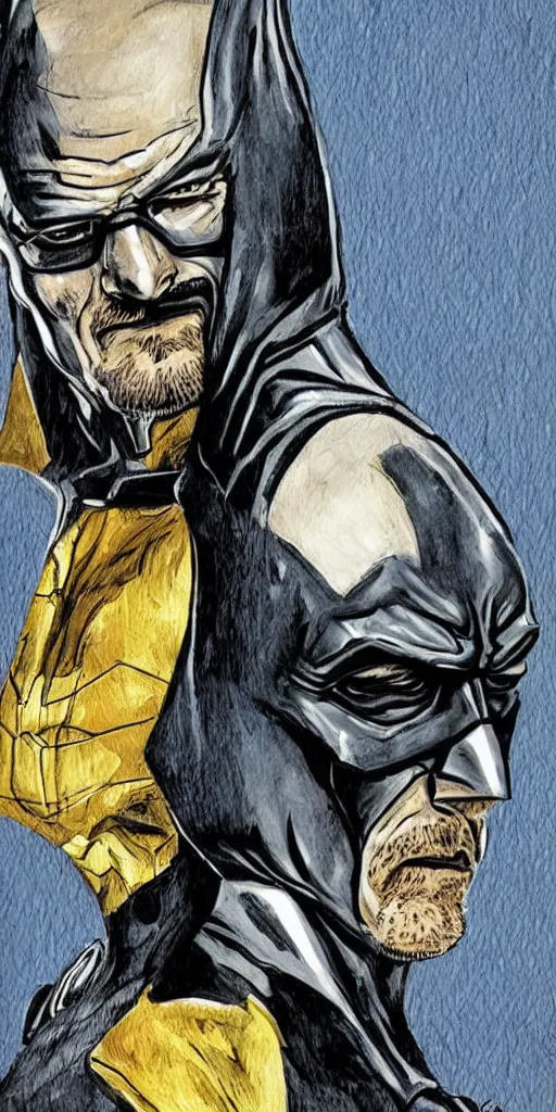 Image similar to portrait of walter white as the batman, illustration, art by neil gaiman