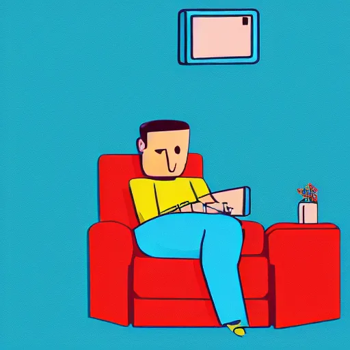 Prompt: an illustration of a man watching television, superflat art style