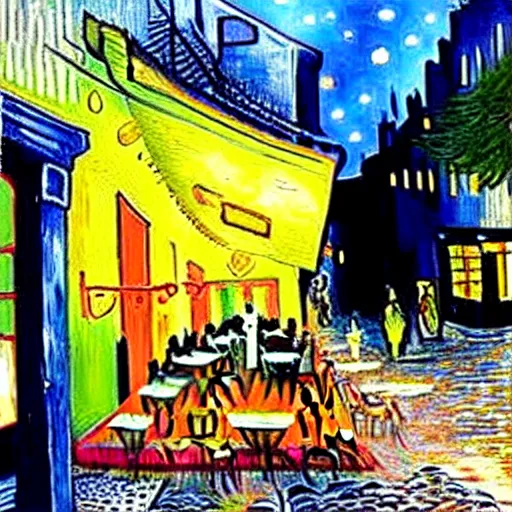 Image similar to Realistic version of Cafe Terrace at night by Vincent Van Gogh