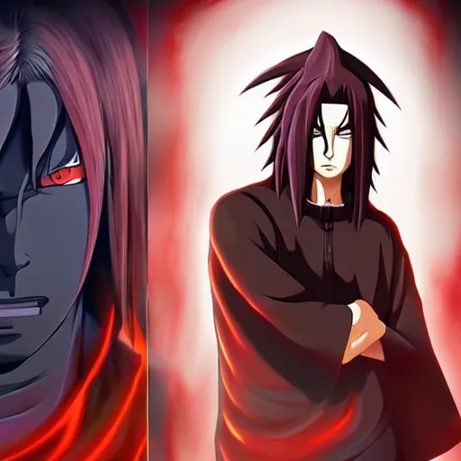 Image similar to split face Uchiha Madara/Hashirama poster, epic artwork, anime painting, extremely detailed, trending on Artstation, award-winning art