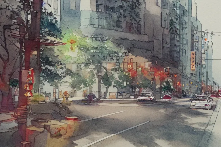 Image similar to nanshan road summer watercolor pen light color on artstation