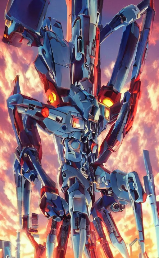 Image similar to movie poster of < a huge mecha > plays a guitar, in the style of < neon genesis evangelion >, 3 d anime, arcane style, retropunk, steampunk, high resolution, 4 k, retrofuturism, by yoshiyuki sadamoto