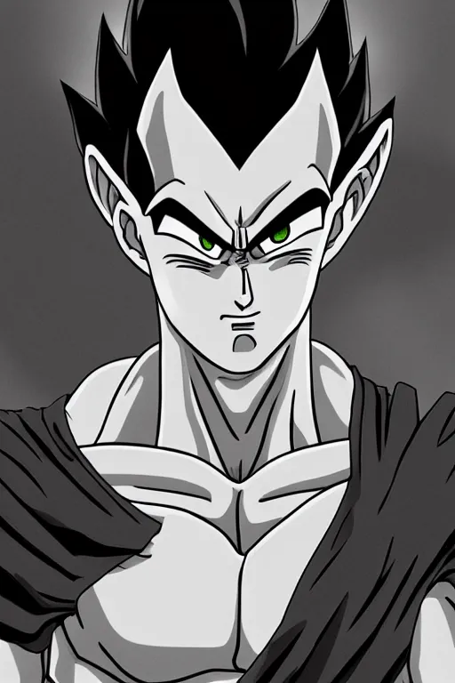 Prompt: prince vegeta, portait, grayscale photography, very detailed, dynamic lighting, akira toriyama