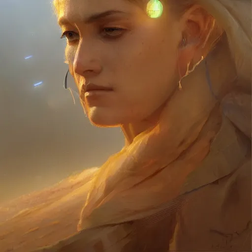 Prompt: a beautiful portrait painting of life on arrakis, masterpiece by famous artist nasreddine dinet and eugene de blaas and greg rutkowski and artgerm and wlop, path tracing, artstation