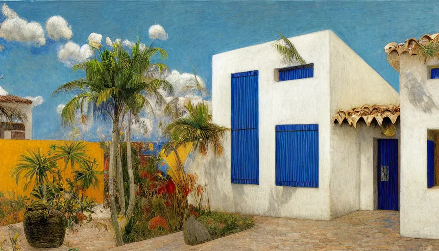 Image similar to a 1 9 9 8 southern spain house designed by arthur bispo do rosario, jules bastien - lepage, tarsila do amaral, frank weston and gustave baumann, trending on artstation, mediterranean, star, sharp focus, colorful refracted sparkles and lines, soft light, 8 k 4 k