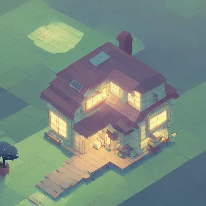 Prompt: isometric tile, a lovely cottage, plain background, cory loftis, james gilleard, atey ghailan, makoto shinkai, goro fujita, studio ghibli, exquisite lighting, clear focus, very coherent, soft painting