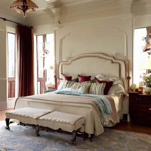 Image similar to award-winning awesome catalog photo plaster headboard in the shape of an ornate fireplace mantel master bedroom