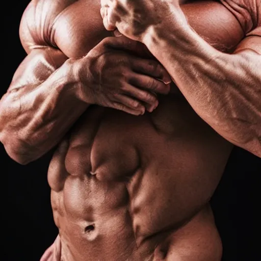 Image similar to a newborn baby with huge muscles, barrel chested, bodybuilder baby, rippling muscles, huge veins, bulging muscles, ripped, award winning photography, high detail