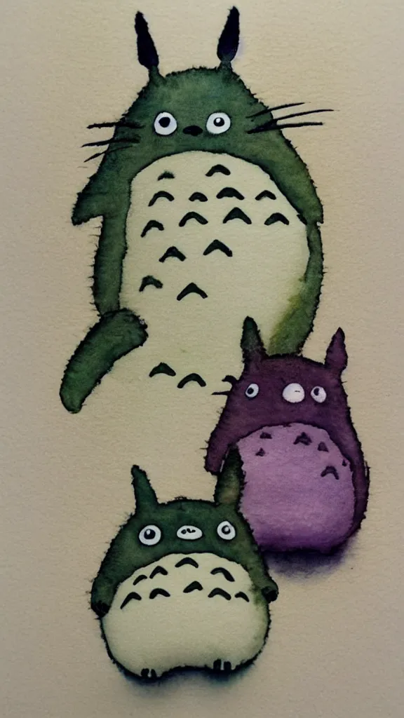 Image similar to totoro, style watercolor and dry felting