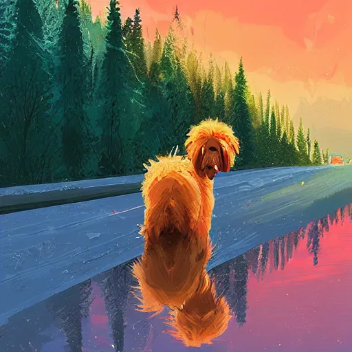 Prompt: goldendoodle by alena aenami