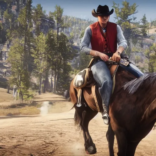 Image similar to gameplay footage of Justin Bieber in red dead redemption 2