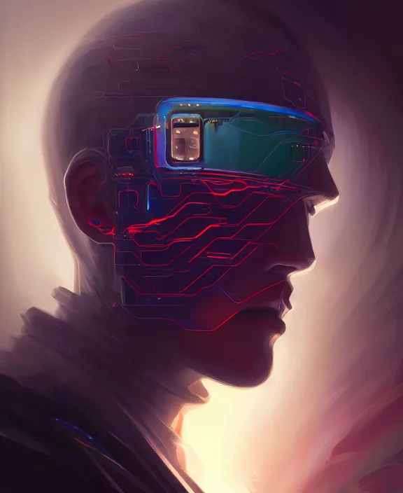 Image similar to a whirlwind inside the metaverse, guy, male, man, hologram, half body, neurochip, android, cyborg, cyberpunk face, by loish, d & d, fantasy, intricate, elegant, highly detailed, colorful, digital painting, artstation, concept art, art by artgerm and greg rutkowski and alphonse mucha