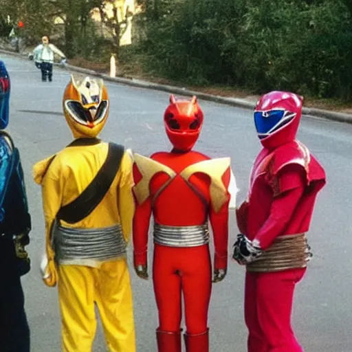 Prompt: homeless power rangers, candid photo