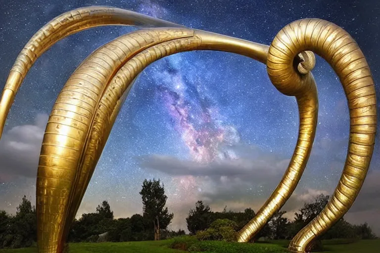 Image similar to many intricate elegant tuba cloud sculpture garden, art nouveau environment, soothing, milky way, award winning art, epic dreamlike fantasy landscape, ultra realistic,